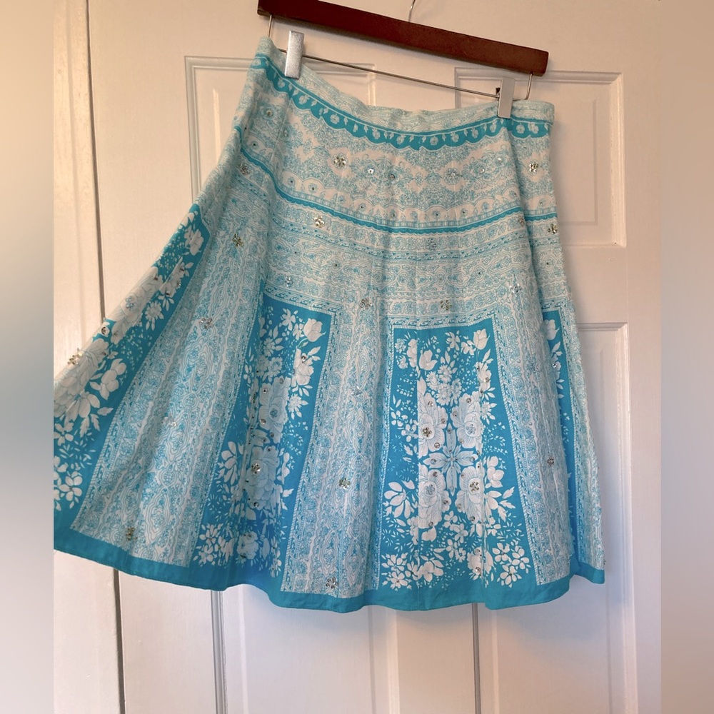 Unique and gorgeous turquoise embroidered midi skirt.